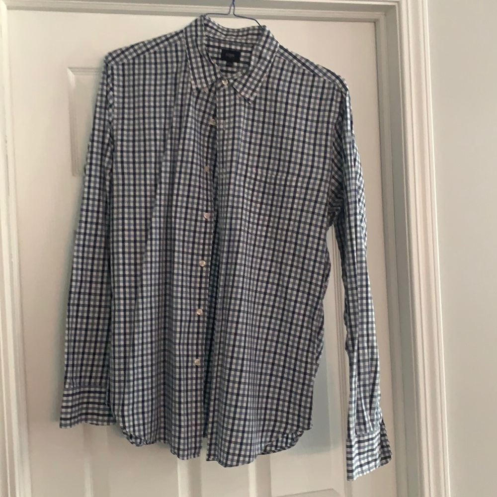 Blue and white gingham button down j crew